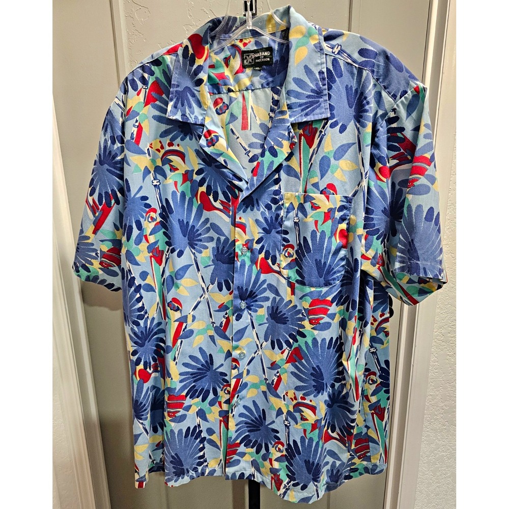 Vintage Haband of Paterson Men XL Floral Print Shirt Blue Abstract 90s RN 97026